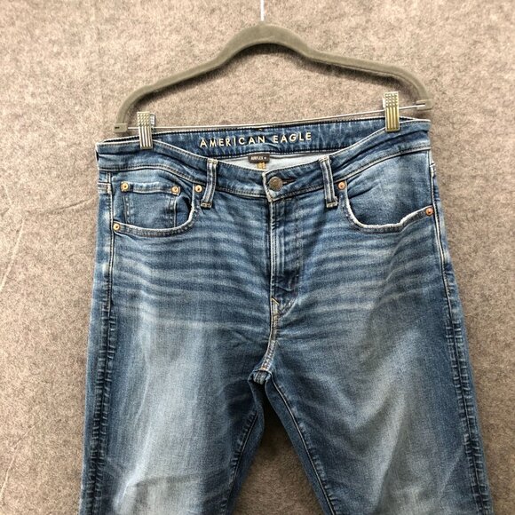 American Eagle Original Bootcut Jeans Mens 34x30 (34x29) Blue Airflex Whiskered - Picture 3 of 12